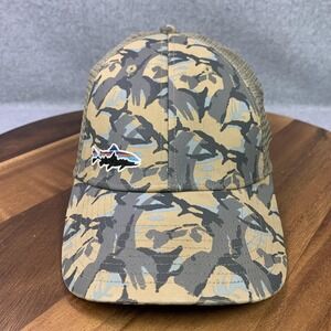 Patagonia Hat Cap Snap Back Green Camo Mesh Trucker Fitz Roy Trout Fishing Mens